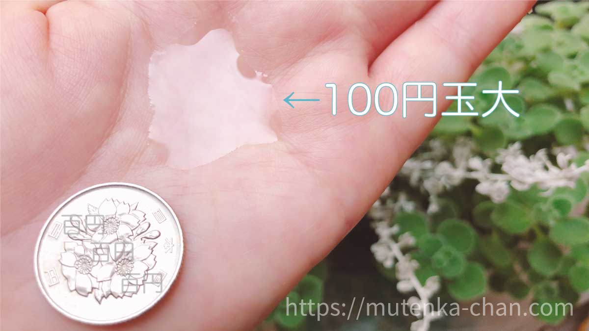 モイストリファインの化粧液を百円玉大、手に取っている写真